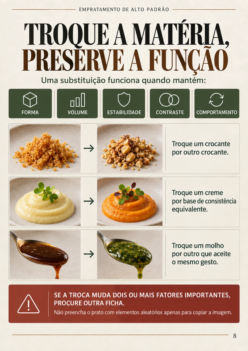 Página real sobre adaptar ingredientes preservando a função visual
